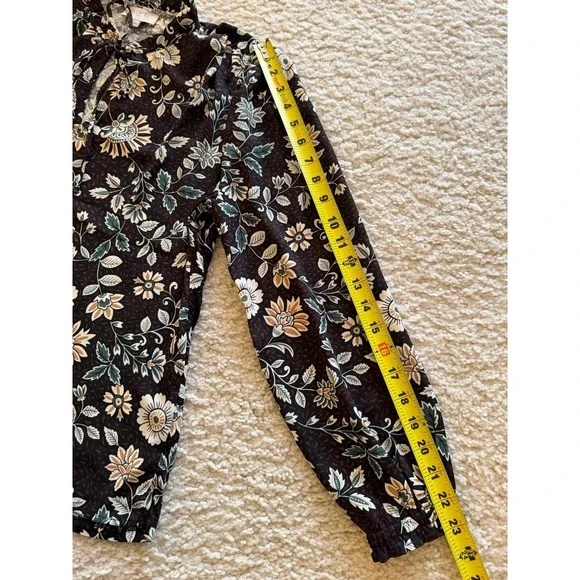 LOFT Women's Petite Floral Tie Neck Blouse Black Long Sleeve Size SP - Picture 11 of 13